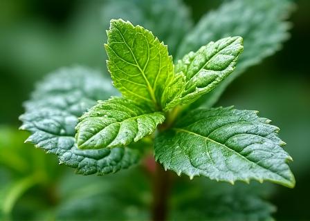 Fresh eucalyptus leaves and peppermint springs with oil drops