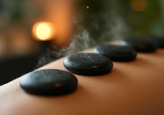 Detail of a relaxing hot stone massage treatment