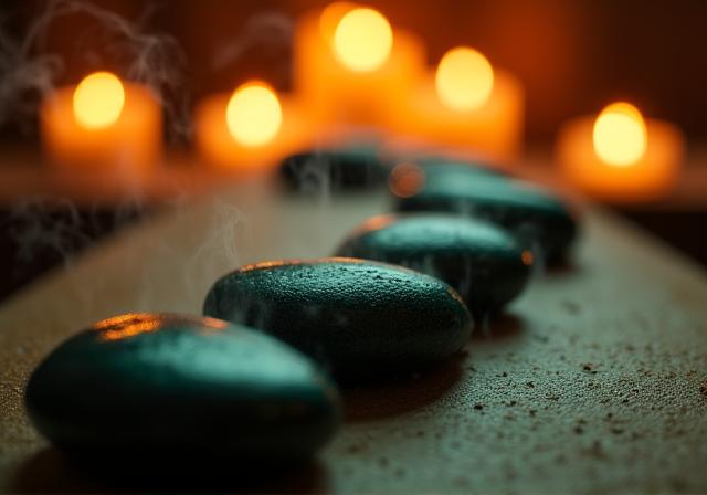 Hot stone therapy on back